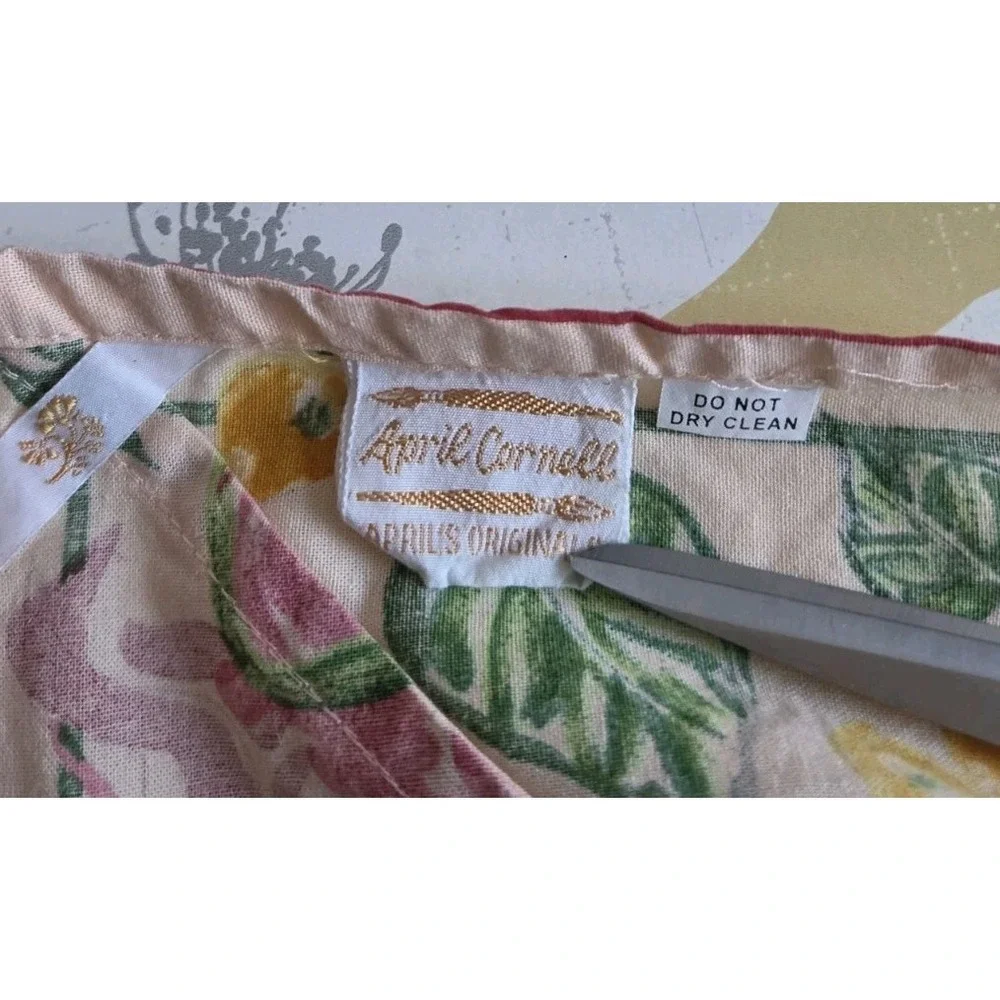 April Cornell Tablecloth 52x52 Square Peach Teapot Floral Border Unique